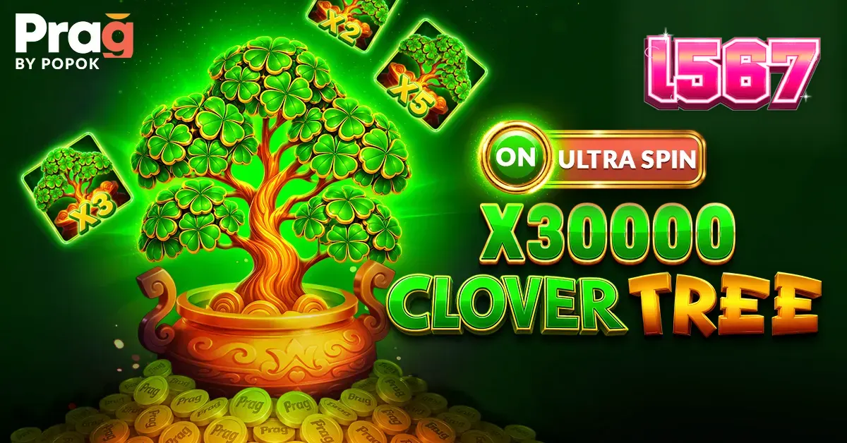 Tampilan visual slot Clover Tree x30000 Prag dengan tema keberuntungan Irlandia